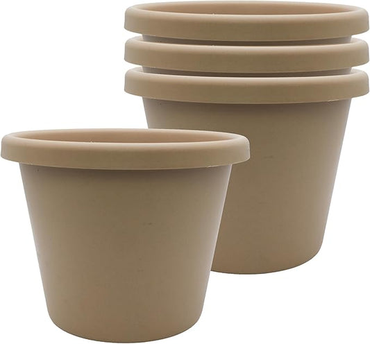The HC Companies 8.5 inch Round Classic Planter - Plastic Plant Pot for Indoor Outdoor Plants Flowers Herbs, Sandstone (4 Pack)