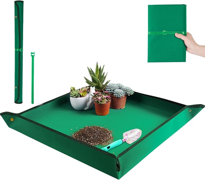 Plant Repotting Mat for Indoor Plants Transplanting Table Top Gardener Portable Potting Tray Potting Soil Tidy Tray Succulents Bonsai Planting Gardening Mat Garden Gifts for Women 29.5"x29.5"