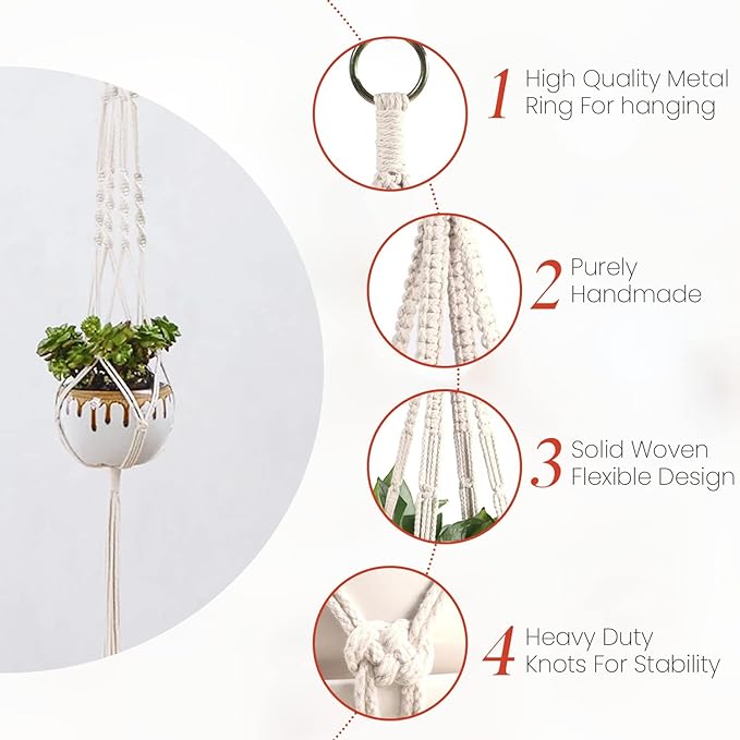 Macrame Plant Hangers Indoor Macrame Hanging Planters for Indoor Plants, 6 Pack Hanging Plant Holders Indoor Hanging, Macromay Plant Hangers for Indoor Plant Hanger, Outdoor Flower Pots Holder