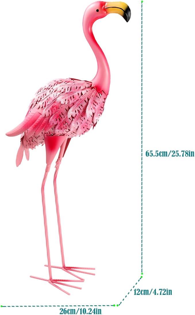 Garden Statues Flamingo Sculptures Metal Yard Art, Pink Bird Art Outdoor Backyard Decor Patio Lawn Porch Ornament Flamingo Yard Decoration (Pink with White)