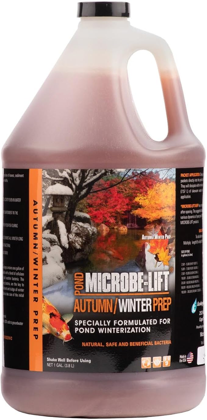 MICROBE-LIFT AUTPREPGK Autumn and Winter Prep Seasonal Conditioner for Ponds and Outdoor Water Gardens, 1 Gallon Liquid and 8 2-Ounce Packets