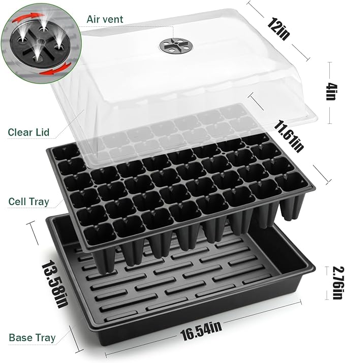 Anti-drip Seedling Starter Trays with 4" Humidity Dome, 5sets Seed Starting Tray with 240 Cells and Lid, Mini Propagator Grow Kit,Seed Herb 2.76'' Cell Tray for Seedling Propagation Grow(48cell/tray)