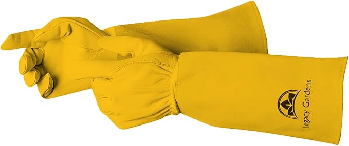 Thorn Resistant Leather Gardening Gloves for Men & Women – Long Gauntlet Rose Pruning Gloves with Forearm Protection for Pruning and Yard Work - Small Yellow