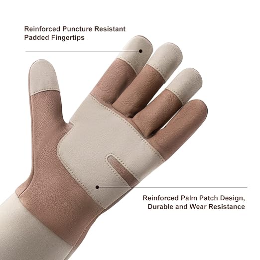 HLDD HANDLANDY Gardening Gloves for Women & Men, Leather Long Sleeve Rose Pruning Gloves, Thorn Proof Garden Work Gauntlet Animal Handling Gloves (Medium, Light Brown)