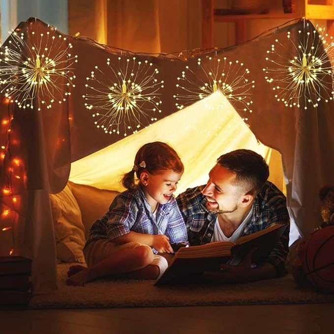 Firework Lights,10 Pack LED Copper Wire Fireworks Lights Fairy Lights Christmas Hanging Dimmable String 8 Modes Waterproof with Remote Control