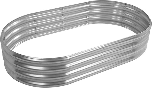 60X32X12 Inches Oval Galvanized Metal Garden Raised Bed/Plant Box for Planting,32 Inches Diameter Iron Fire Pit Ring,Small Animal Fence-3 in 1 Modular Design in Silver (5X2.7X1 FT, Oval)