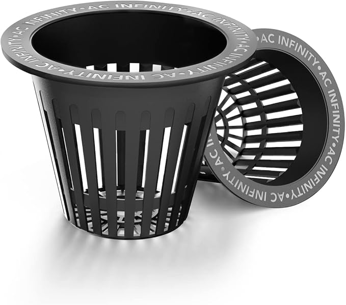 AC Infinity Net Cups 2-Inch, Heavy Duty Garden Slotted Net Pots with Wide Lip Rims, 50-Pack Black Bucket Basket for Indoor Outdoor Growing, Orchids, Aquaponics, Hydroponics
