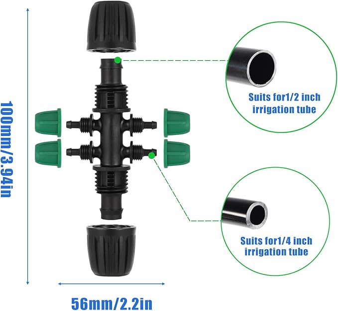 12 Pcs Lock Barbed Tee 1/2 inch Tubing to 1/4 Inch Tubing Irrigation Fittings for (1/2'' ID x 0.60''-0.63'' OD) ANTI-LEAK Locked Barbed Tee Connectors(12Pcs Lock Barbed Tee Six Way)