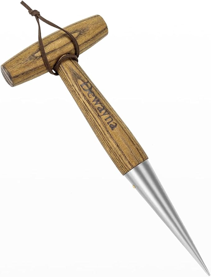 Dibber Garden Tool, Stamped Stainless Steel Tip Seed Dibber, Smooth Splinter-Free T-Shape Wood Handle Dibbler with Comfortable Grip, 11-Inch Dibber for Planting Seed and transplanting seedling