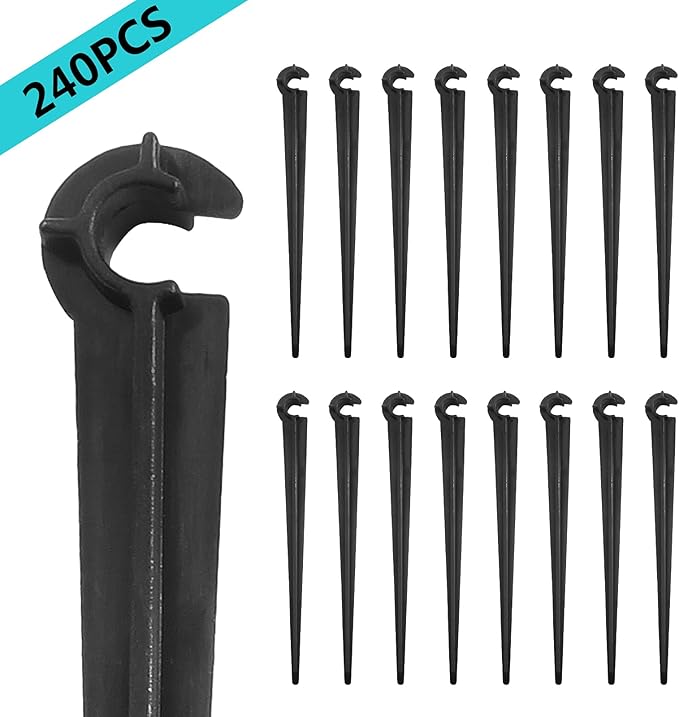 240 Pcs Irrigation Drip Support Stakes for 1/4 Inch Drip Tubing, Tubing Hose Holder for Vegetable Gardens, Plants or Flower Beds