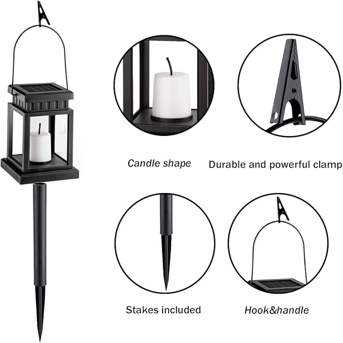 GIGALUMI 8 Pack Solar Hanging Lantern Outdoor, Candle Effect Light with Stakes for Garden, Patio, Lawn, Deck, Umbrella, Tent, Tree, Yard, Driveway-Warm White