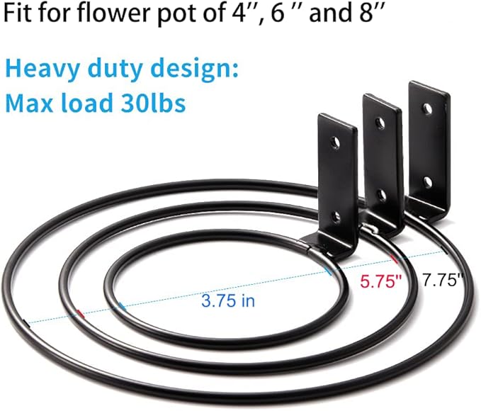 Plant Holder Ring 4 Inch Wall Mounted, 6 Pack Flower Pot Hangers Metal Plant Stand Hanging Bracket Basket Hooks