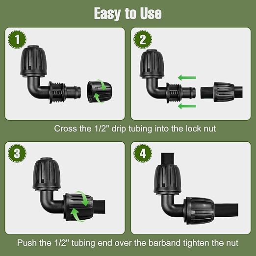 10 Pack 1/2 Inch Drip Irrigation Fittings Elbow Connectors for 1/2 Inch Drip Irrigation Tubing (1/2" ID x 0.60"-0.65" OD), Anti-Leak 1/2" Drip Line Barbed Connector for Most 1/2" Tubing
