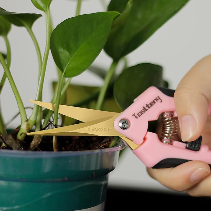 1 Pack Pruning Shears with Curved Blades, Garden Trimming Scissors, Gardening Hand Pruning Snips Titanium Coated Precision Bonsai Pruning Shears, Efficient Flower Cutters (Pink)
