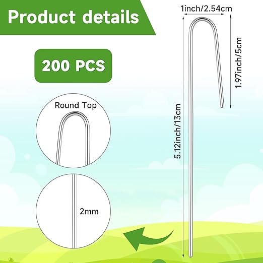 200 PCS J Shape Landscape Staples,5.12 Inch Irrigation Drip Tubing Landscape Staples,Galvanized Garden Stakes,Landscaping Staples for Drip Tubing Up to 1/2" Diameter