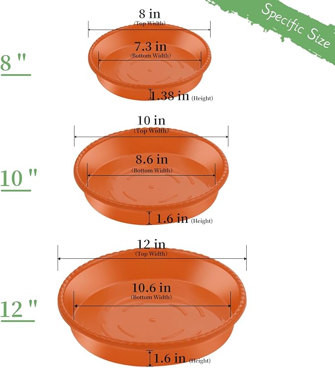 9 Pack Plant Saucers (8 inch /10 inch /12 inch),Heavy Sturdy Plant Trays Pot Tray for Indoor Clear Plastic Flower Pot Saucers Thicker Plant Water Drip Trays for pots-Terracotta