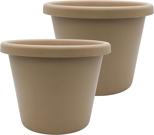 The HC Companies 15.5 inch Round Classic Planter - Plastic Plant Pot for Indoor Outdoor Plants Flowers Herbs, Sandstone (2 Pack)
