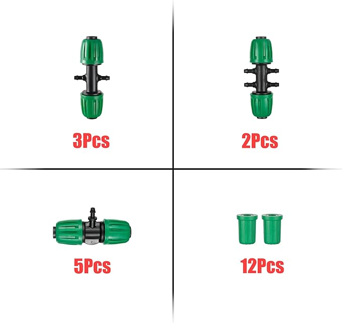 1/2 inch Tubing (1/2" ID x0.6-0.63" OD) 16mm to 1/4 inch Irrigation Tube Anti-Drop Barbed Hose Fittings (Fits 13mm ID / 4mm ID) (1/2 to 1/4 inch Fittings Kit)