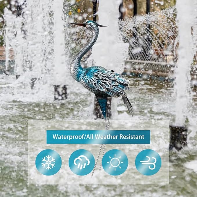 Crane Garden Decor Statue, Blue Heron Garden Statue Metal Yard Art Outdoor Decoy, Garden Sculptures & Statues for Yard/Garden/Lawn/Pond/Outdoor Decoration, 1Pc