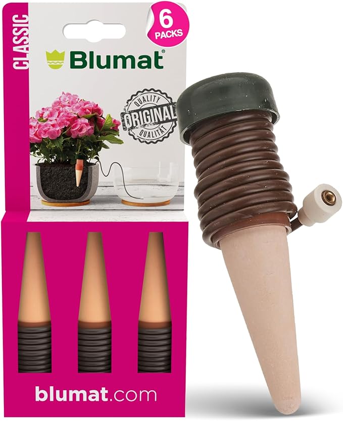 Blumat Classic Plant Watering Stakes - Self-Watering Insert for Indoor and Outdoor Plants - Automatic Slow Release Irrigation System for Potted Plants - Houseplant Care Device (6 Packs)