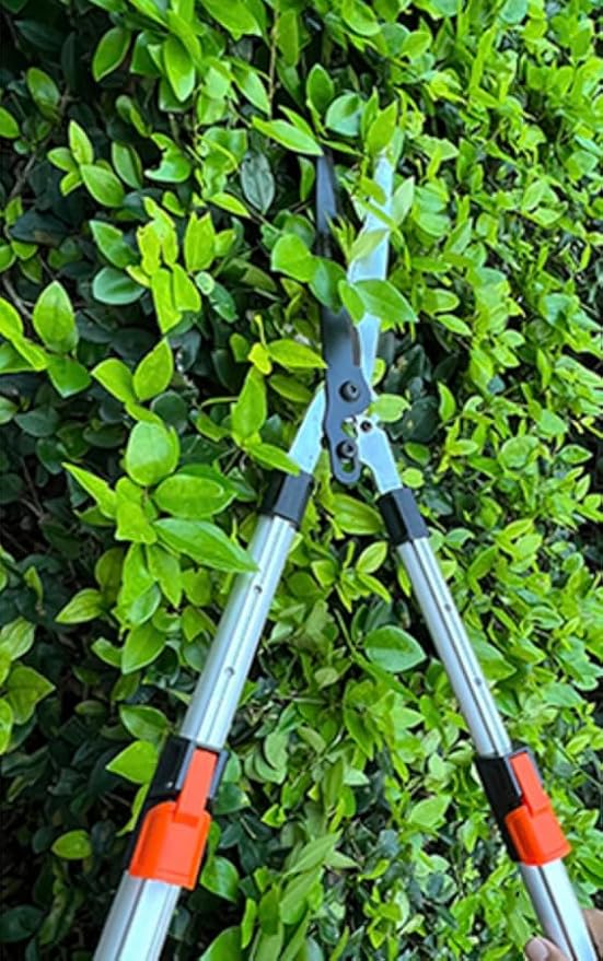 Edward Tools Pro Power Lever Hedge Shears - 29” - 34” - Telescoping Extendable Handle with High Carbon Steel Teflon Coated Wavy Blade - Ergo Rubber Long Handle - Heavy Duty Gardening