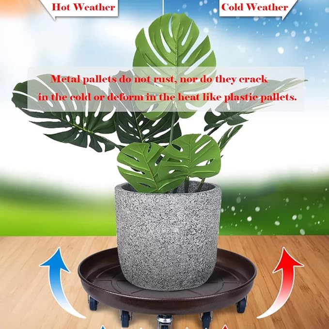 Artline 16" Round Plant Stand with Lockable Wheels, 420lbs Heavy Duty for Indoor Outdoor, Large Rolling Dolly Planter Caddy on Casters to Carry Potted Flower Pot, Round Metal Tray NO Holes, 2 Pack