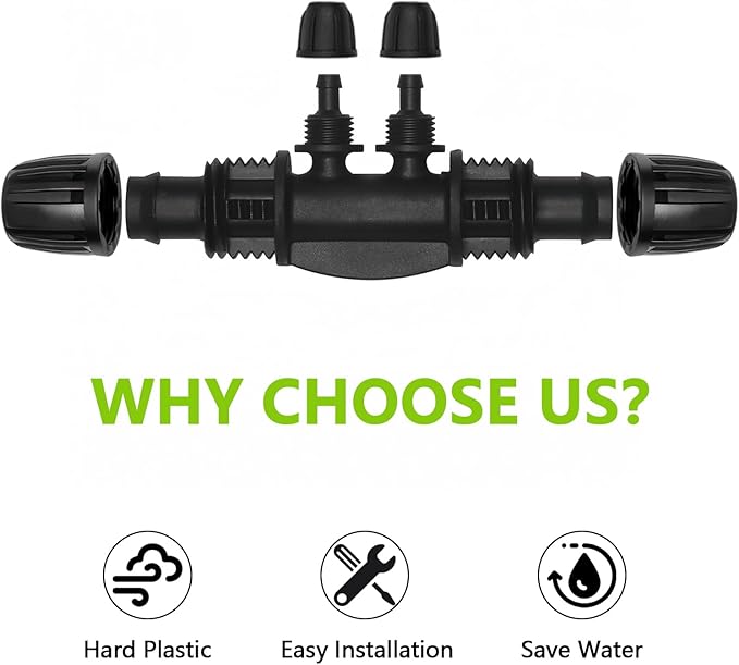 13 Pcs Drip Irrigation Fittings for 1/2 Inch Tubing (1/2" ID x 0.65" OD) to 1/4 Inch Irrigation Tubing, Locked Barbed 1/2" to 1/4" Reducing Tee Connector Drip Line Parts