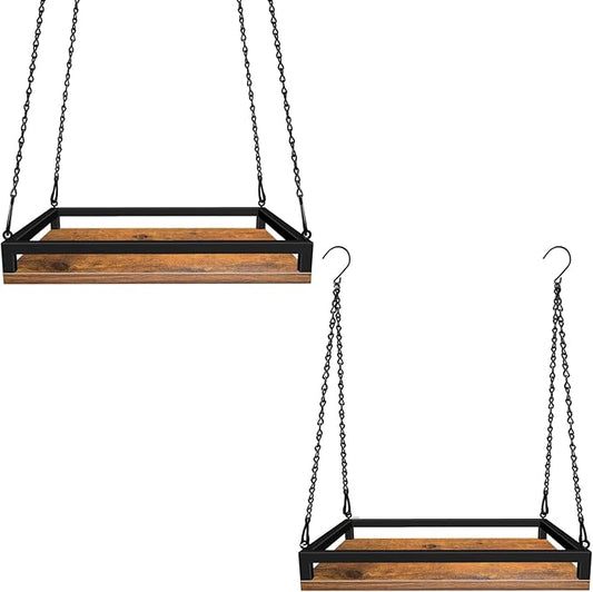 Plant Hanger Indoor, 2 Pack 16" Wooden Hanging Plant Holder with Metal Frame Large Hanging Planter for Indoor Plants Load 50LB Hanging Plant Shelf with 27.6" Long Chain, Ideal for Heavier Pots