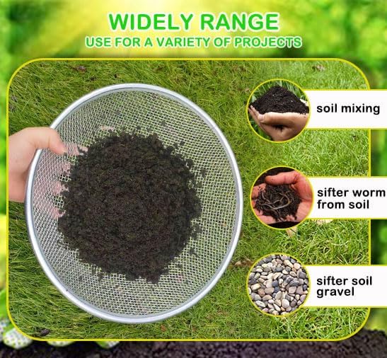 1/8 Inch Compost Sifter for Garden Sand Soil, Garden Potting Mesh Sieve Sifting Pan,Soil Sifter Mesh Gardening Tool Best for Plants and Flowers Growth
