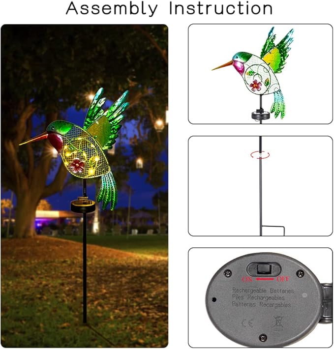 dreamysoul Outdoor Solar Garden Lights, Metal Hummingbird Garden Stake Lights for Outdoor Garden Patio Yard Pathway