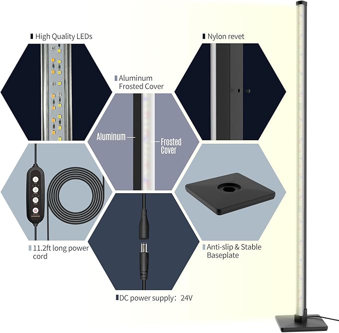 GLOWRIUM Standing Grow Light for Indoor Plants, 30in Full Spectrum Vertical Plant Light,3 Light Modes, Auto-Timer,6-Level Dimmable, Suitable for Wide Area Coverage in Indoor Plants (2-Section)