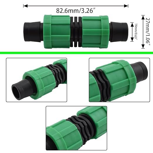 Drip Irrigation Straight Fittings Universal Barbed Locking Butt Joint Connectors for 16-17mm Drip Tape Tubing Sprinkler System [8PCS, Green]