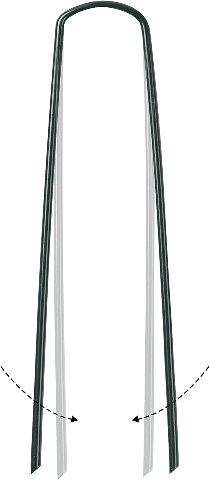 FOTMISHU Landscape Staples 5.7Inch 50Pcs Garden Stakes with 50pcs Gasket, Lawn Pins with Spray Coating Craft, 11Gauge Anti-Rust Ground Yard Spikes Anchoring for Outdoor Tents Irrigation Hoses (Green)