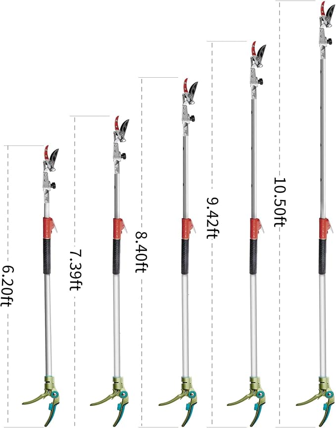 GARTOL Pruner for Garden, Cut Upto 1 Inch & Hold Telescopic Pole Pruner, Fruit Picker with Rotating Blade Head, Lightweight Aluminum Extendable Handle for Tree Branch Cutter, 6.23-10.5 FT, Silver