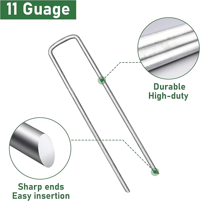 200 Pack Landscape Staples 6 Inches 11 Gauge Stakes, Galvanized Garden Stakes U-Shaped Pins and Landscaping Staples for Sod Anchoring Landscape Fabric Irrigation Tubing