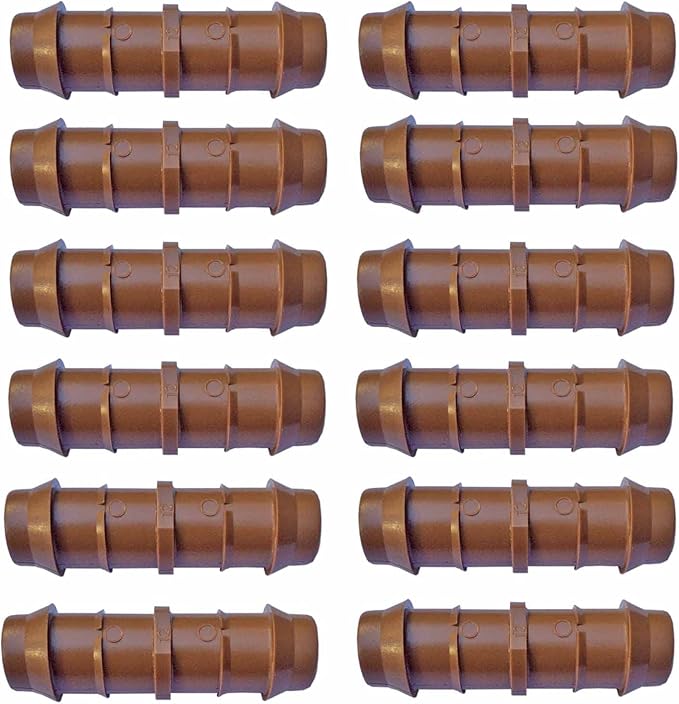1/2" Coupling Drip Irrigation Fittings (12 Pack) - Barbed Drip Line Coupler Connectors compatible with Rain Bird and Most 1/2" Tubing or Sprinkler Systems