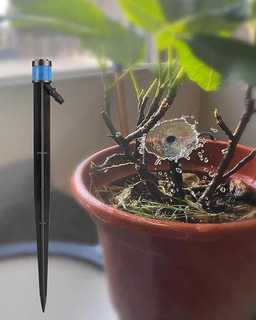 50 Pack Drip Irrigation Emitters Adjustable Irrigation Dripper 360 Degree Full Circle Pattern Water Flow Bubbler with Stake for 1/4 inch Irrigation Hose for Garden Greenhouse