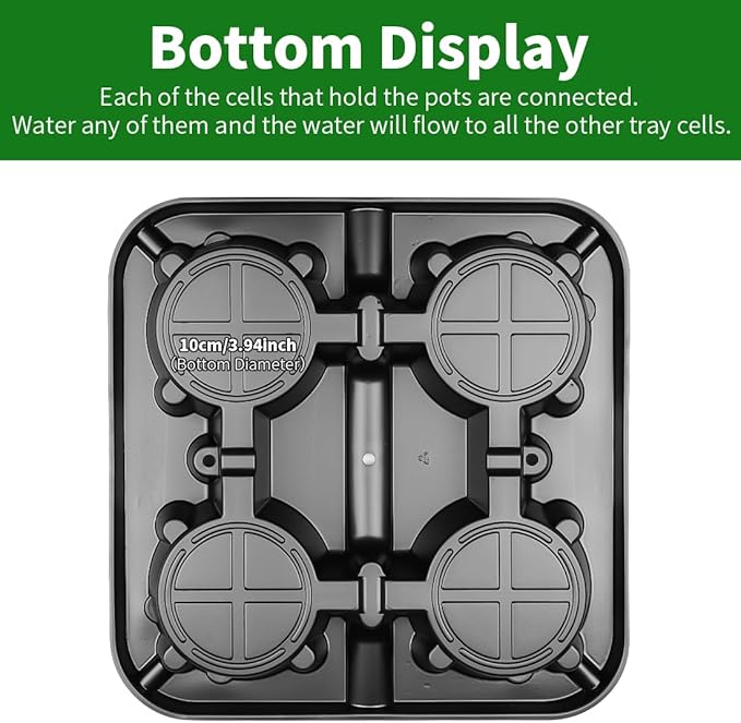 4 Cell Round Nursery Pot Tray for 5 Inch Pots, Thickened Sturdy Seedling Pot Shuttle Tray, Durable Nursery Pot Carrying Tray for Holding 5 inch Plastic Plant Pots (12.6" Square, 10-Pack)