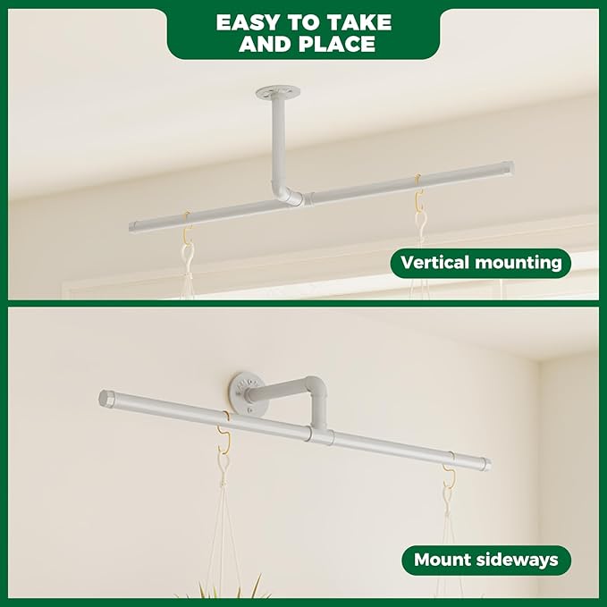 Bamworld Hanging Planters for Indoor Plants Plant Hanger Indoor Hanging Plant Holder Window Plant Shelves Metal Rod(Pot&Plant Not Included) 35.8in White