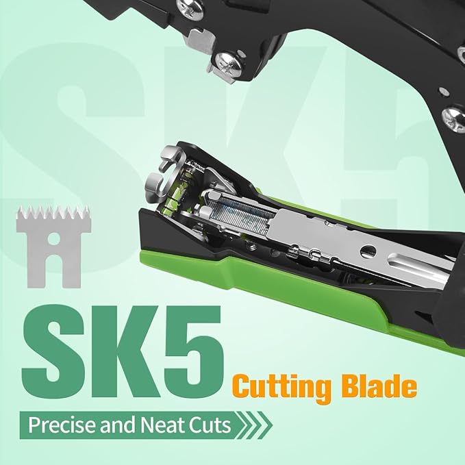 FUNTECK Professional Plant Tying Machine to Bind Tomatoes and Grapes Effortless Garden Tape Tool for Gardeners Farmers, Including Spare SK5 Blade, Garden Tapes and Staples, Green/Black