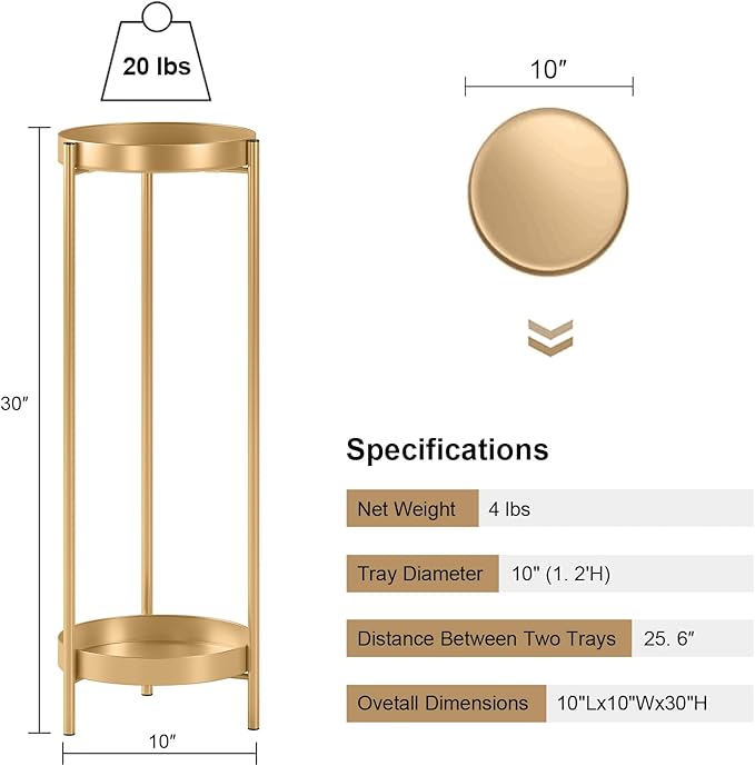 30" Plant Stand, 2 Tier Metal Flower Plants Holder with 2 Removable Display for Indoor or Outdoor,Pot Plant Planter Display(30 X 10in, Gold)