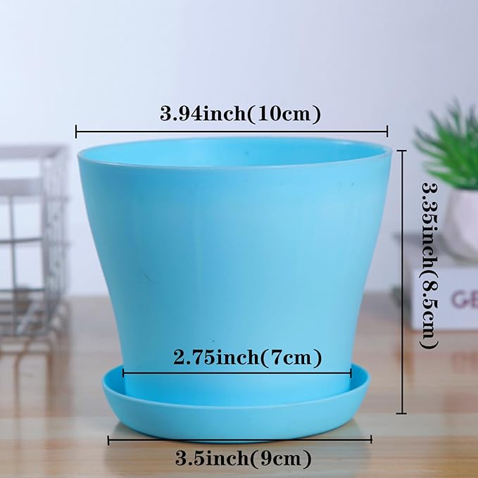 50 Pack 4 Inch Plant Pots Bulk Small Plastic Planters Pots with Drainage Holes Flower Pot for Succulent, Cactus, Herb, African Violet (50pcs-Blue, 4Inches)