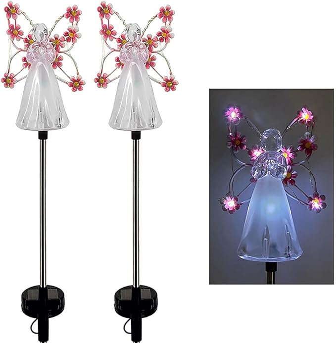 YWBL-WH 2PCS Angel Solar Lights LED Solar Garden Stake Lights Outdoor Garden Eternal Light Angel Decoration ()