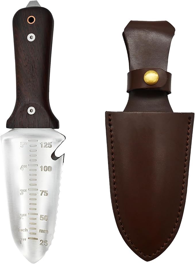 Hori Hori Garden Knife [Made in Japan] Heavy Duty Stainless Steel Japanese Hori Knife with Sheath Garden Tools, Natural Wenge Wood Handle, Full Tang