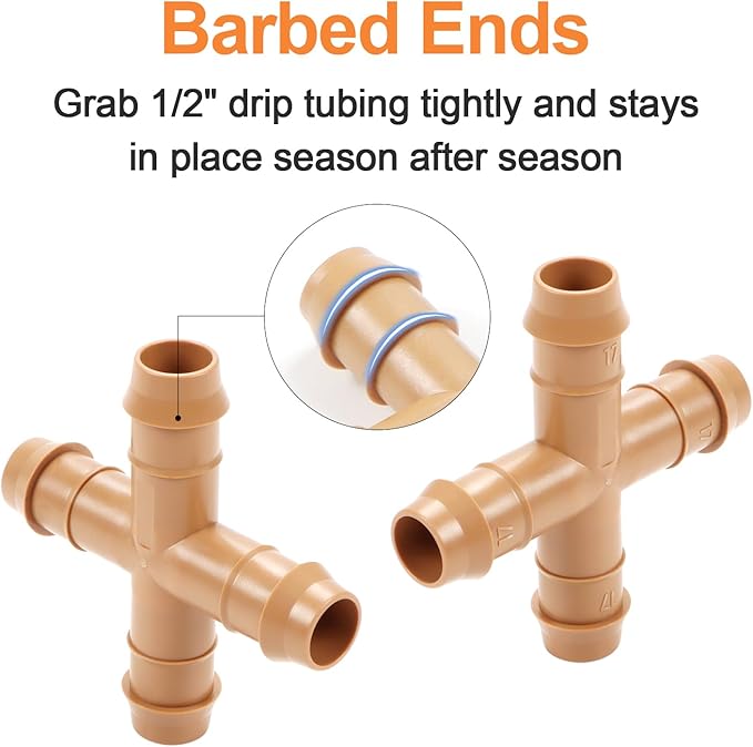 16 Pieces Drip Irrigation Cross Fittings, 1/2'' Drip Line Barbed Cross Tee Connectors for 1/2 Inch Irrigation Tubing 4-way Cross for Garden Drip Sprinkler Systems