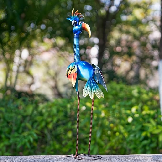 DREAMSOUL 30" Tall Bird Garden Statues Metal Standing Bird Outdoor Statues, 3D Funny Statue for Garden Patio Lawn