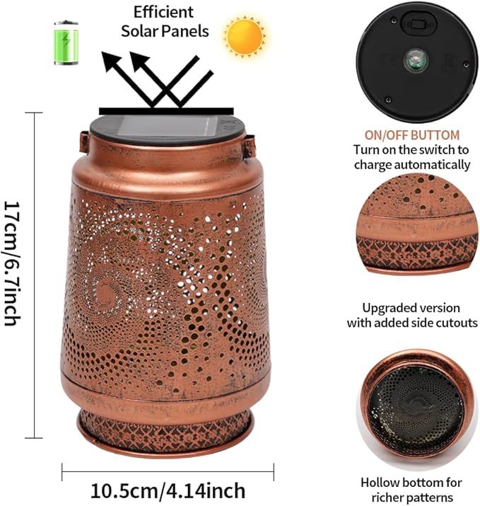 2 Pack Outdoor Hanging Solar Lanterns, LED Waterproof Lights Metal Decoration, Portable Lanterns for Garden Patio Yard Courtyard Backyard, Spiral Birthday Gifts for Women Men Halloween Christmas