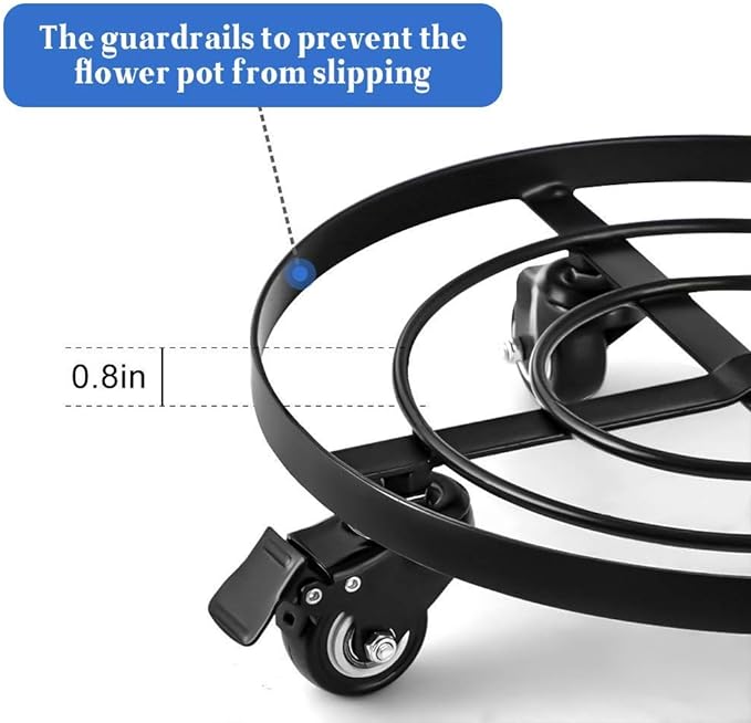 AMAGABELI GARDEN & HOME Plant Caddy with Wheels Heavy Duty 14“ 2 Pack Rolling Plant Stand Plant Dolly Iron Wheeled Lockable Casters Round Pot Mover Rollers Indoor Outdoor Planter Trolley Metal