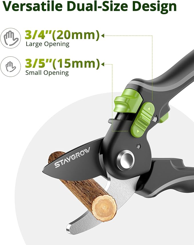 Pruning Shears for Gardening 2 Pack, 8.5" Bypass Garden Clippers and 6.5" Curved Gardening Shears, Pruners with Super Sharp Stainless Steel Blades, Safety Lock, Gardening Gifts for Men Women
