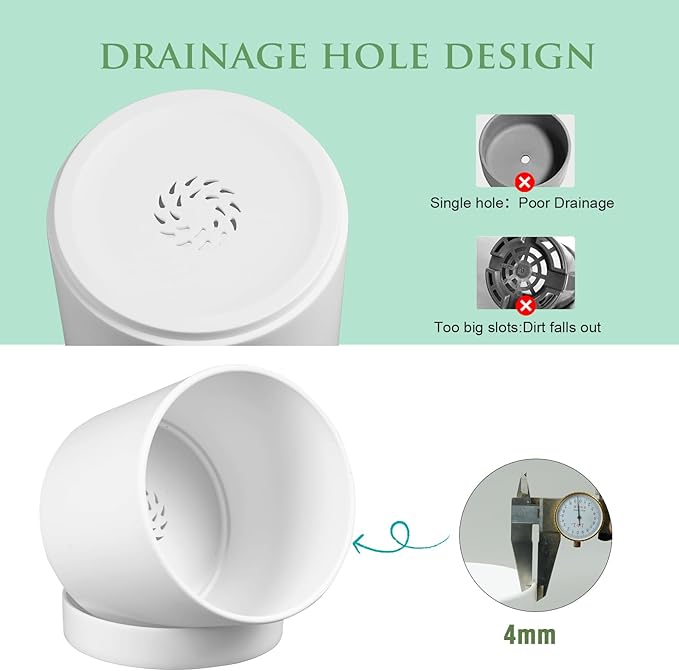 7/6.5/6/5/4 inch Flower Pots, 5 Pack Cylinder Plant Pots for Small Indoor Outdoor Plants, Plastic Planters with Drainage Holes and Saucers for Garden Succulent Nursery House Plants, White